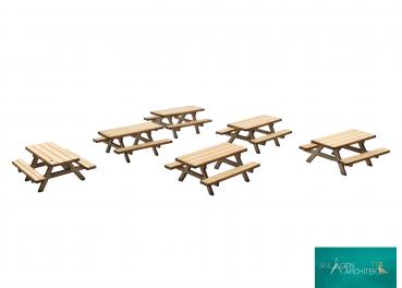 Anlagen-Architekt - 1960 - 6 Tischgarnituren mit Bänken (Bausatz) - Spur TT