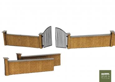 Anlagen-Architekt - 3922 - Friedhofsmauer mit Tor (Bausatz)