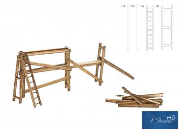 Anlagen-Architekt - 8926 - Malergerüst aus Holz (Bausatz) - Spur H0 - ehemals Micro Welten 21-25