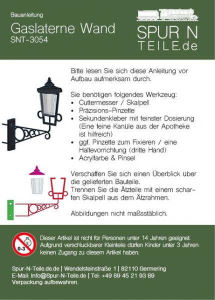 Anlagen-Architekt - 3054 - Gaslaterne zur Wandmontage (Bausatz)